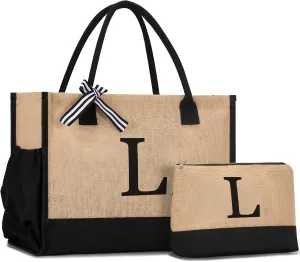 Initial Canvas Tote Bag Birthdays Gift for Women Mom Teacher Friend Bridesmaid,Custom for Wedding Beach Holidays