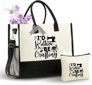 InnoBeta Crafting Gifts Canvas Tote Bag for Crafters Women Female, Important Crafting Stuff Bag with Top Zipper Closure and Shoulder Strap, Crafting Gifts for Birthday, Thanksgiving, Christmas
