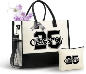 InnoBeta Graduation Gifts for Her Canvas Tote Bag with Top Zipper Closure and Shoulder Strap for Graduation - Class of 2025