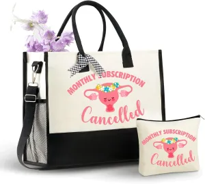 InnoBeta Hysterectomy Gifts for Women Canvas Tote Bag, Tote with Top Zipper Closure and Shoulder Strap, Monthly Subscription Cancelled