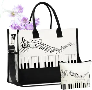 InnoBeta Piano Gifts Canvas Tote Bag for Women, Important Piano Stuff Bag, Pianist Gifts for Teacher Appreciation Day, Birthday, Thanksgiving, Christmas