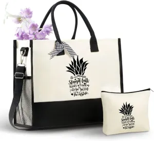 InnoBeta Pineapple Gifts for Women, Canvas Tote Bag for Pineapple Lovers, Pineapple Bag, Pineapple Themed Gifts for Birthday, Thanksgiving, Christmas