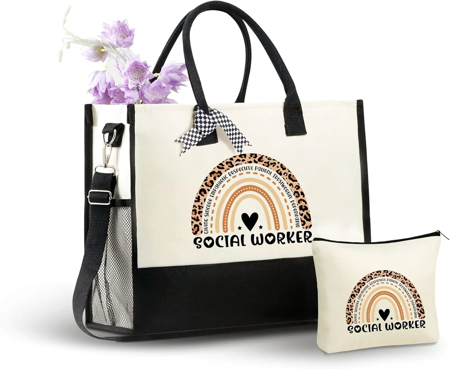InnoBeta Social Worker Gifts Canvas Tote Bag,Social Worker Gifts for Women, Social Worker Tote Bag with Top Zipper Closure and Shoulder Strap for Birthday, Mother's Day, Christmas - Rainbow
