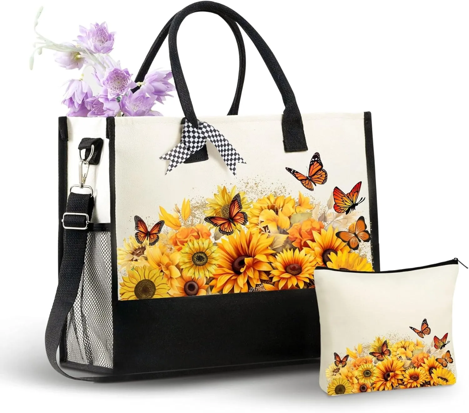 InnoBeta Sunflower Gifts Canvas Tote Bag, Sunflower Bag with Top Zipper Closure and Shoulder Strap for Birthday, Mother's Day, Christmas