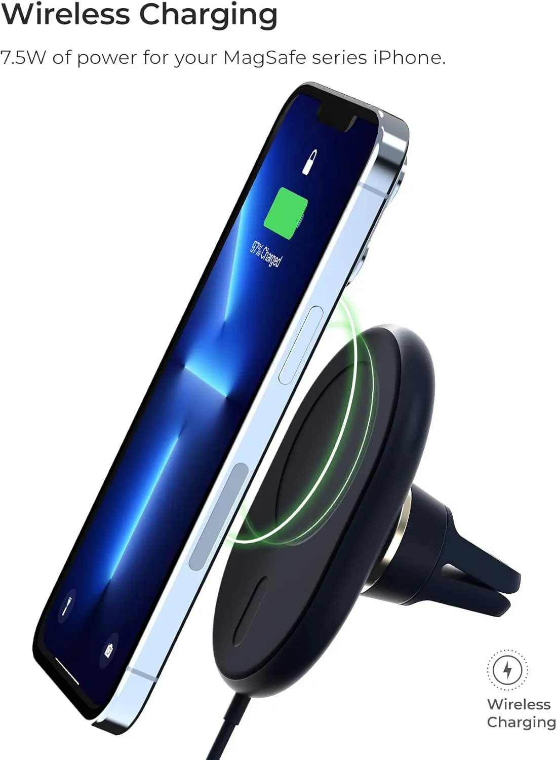 iOttie Velox Magnetic Wireless Charging Air Vent Car Phone Mount. Compatible with MagSafe iPhones including iPhone 12/13/14/15 Series (Car Charger Included)