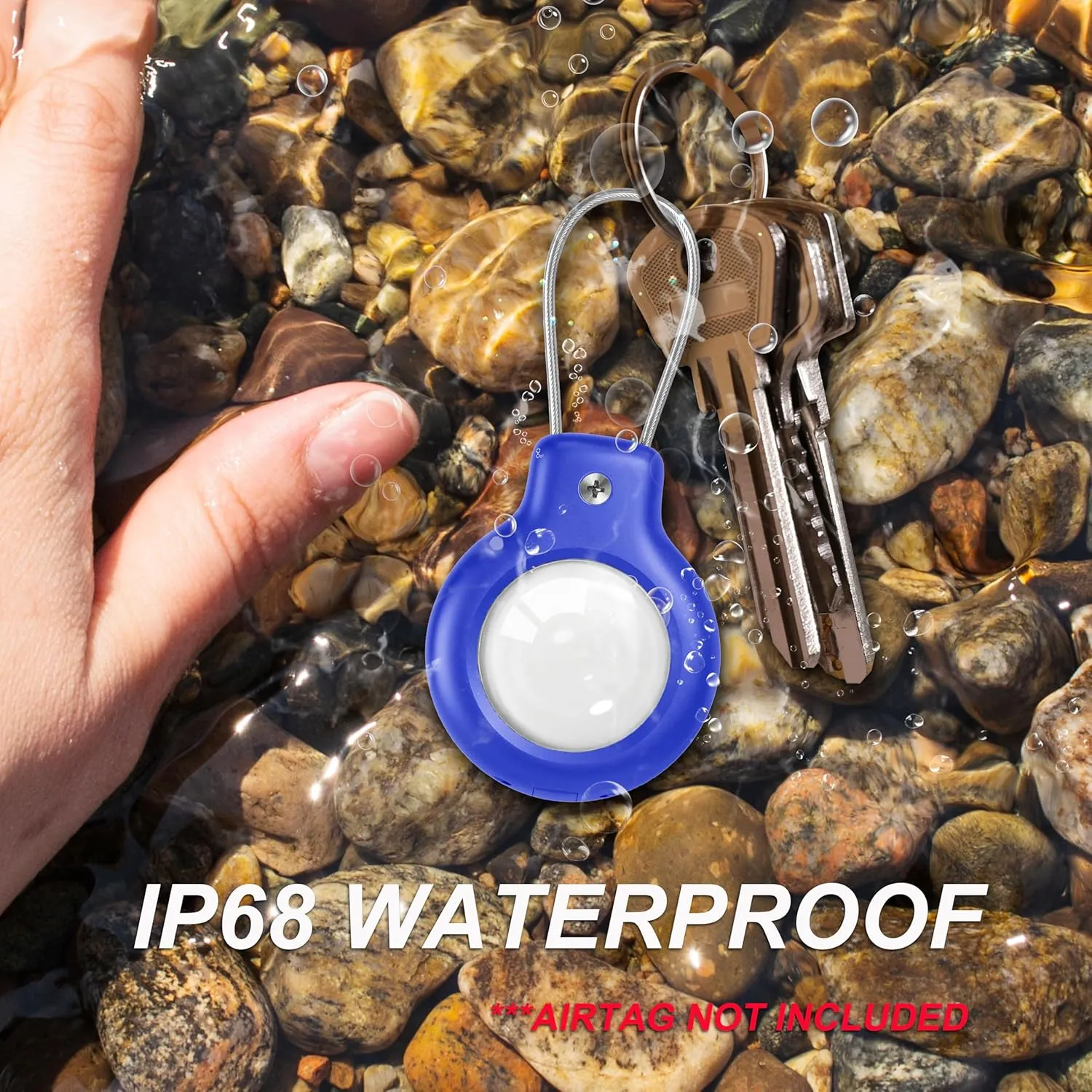 IP68 Waterproof Airtag Holder for Apple Airtag Secure with Wire Cable, 4 Pack of Airtag Keychain Holder for Key, Kid, Bag, Luggage, Pets Collar (Black Blue Red Purple)