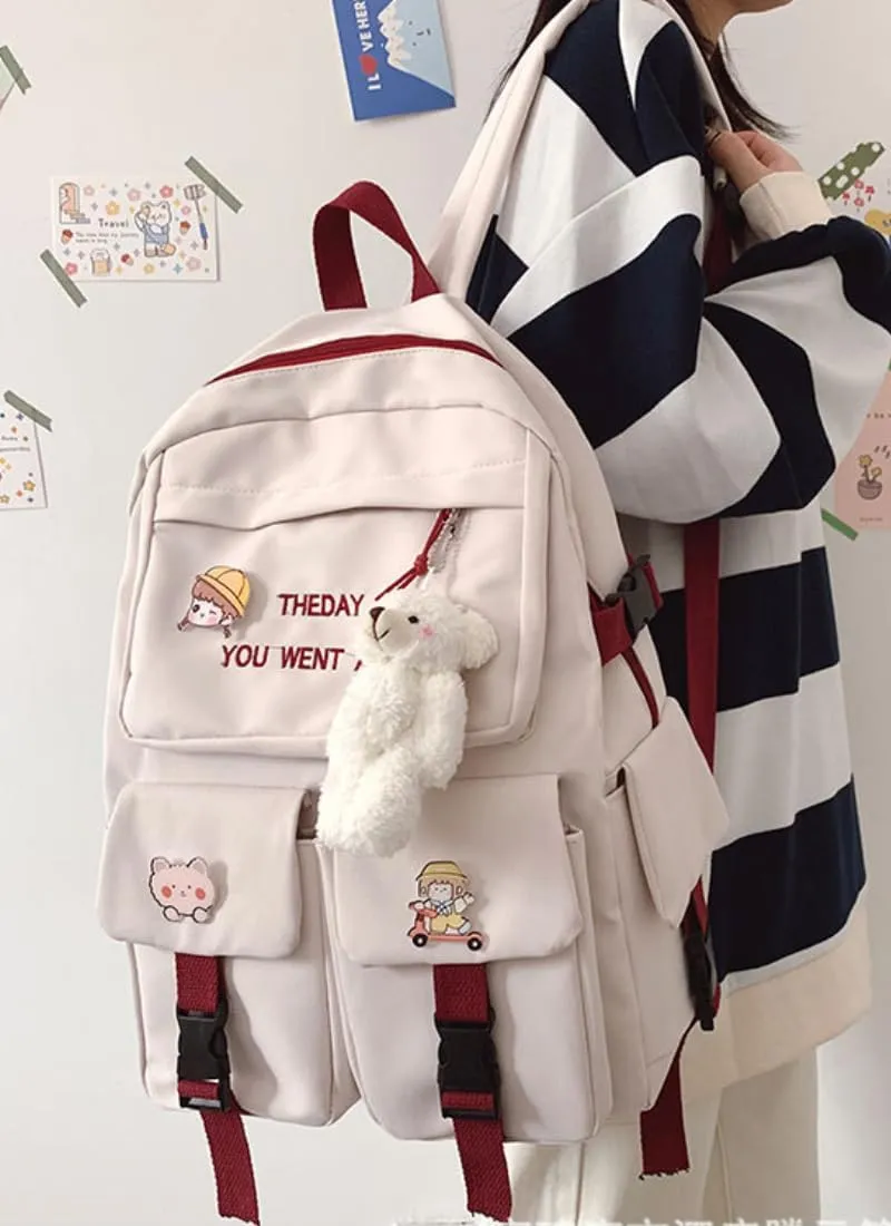 ISOLAY Cartoon Backpack for Women, Unisex Lightweight Bag Water-resistant Casual Rucksack Fits Laptop Daypack for Women (A Red)