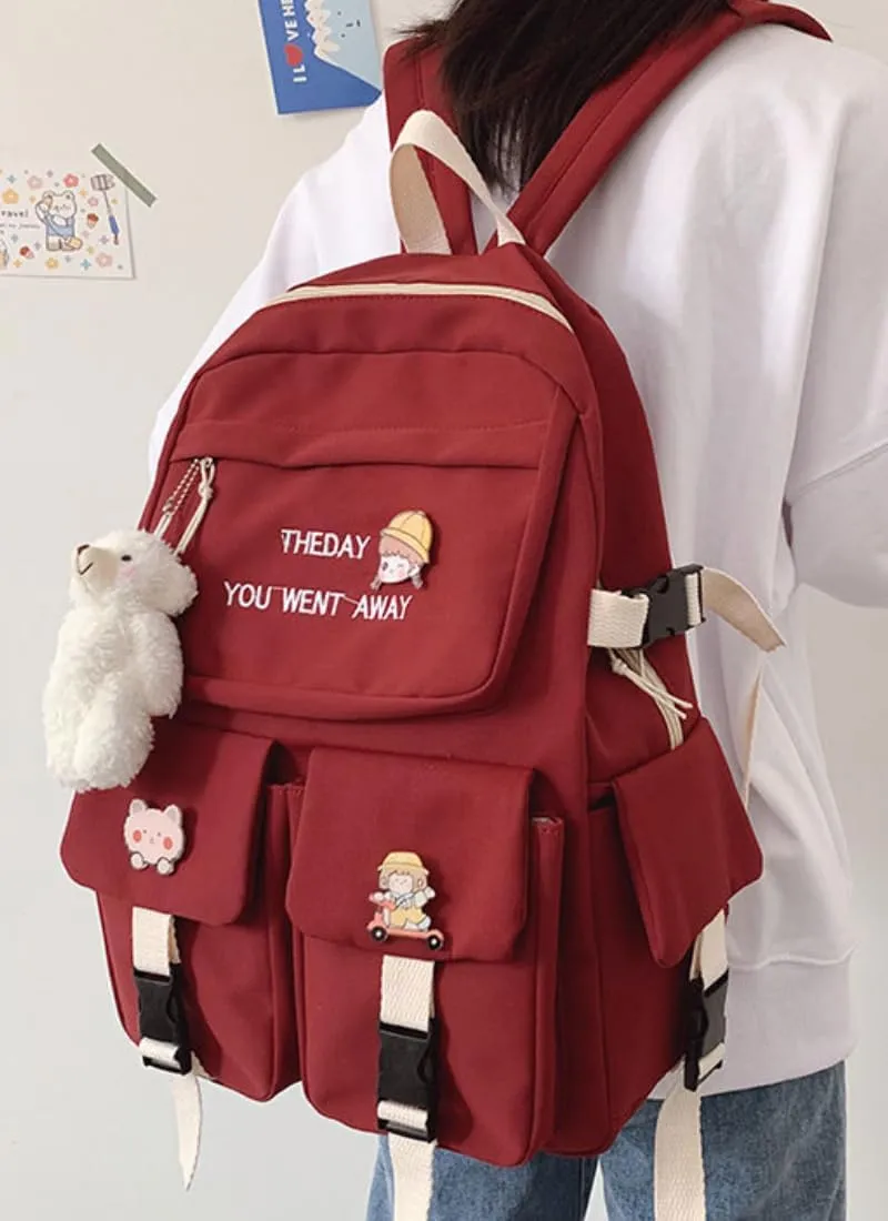 ISOLAY Cartoon Backpack for Women, Unisex Lightweight Bag Water-resistant Casual Rucksack Fits Laptop Daypack for Women (Wine red)