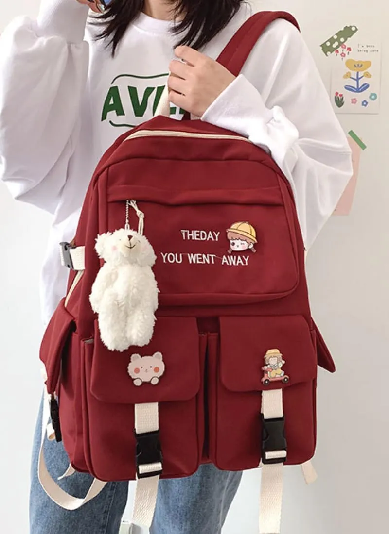 ISOLAY Cartoon Backpack for Women, Unisex Lightweight Bag Water-resistant Casual Rucksack Fits Laptop Daypack for Women (Wine red)