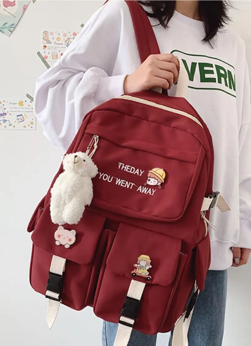 ISOLAY Cartoon Backpack for Women, Unisex Lightweight Bag Water-resistant Casual Rucksack Fits Laptop Daypack for Women (Wine red)