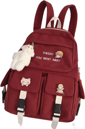 ISOLAY Cartoon Backpack for Women, Unisex Lightweight Bag Water-resistant Casual Rucksack Fits Laptop Daypack for Women (Wine red)
