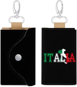Italia Flag Colors Italia Map Tri-Fold Key Case PU Leather Key Organizer Car Key Chains Wallet with 6 Hooks