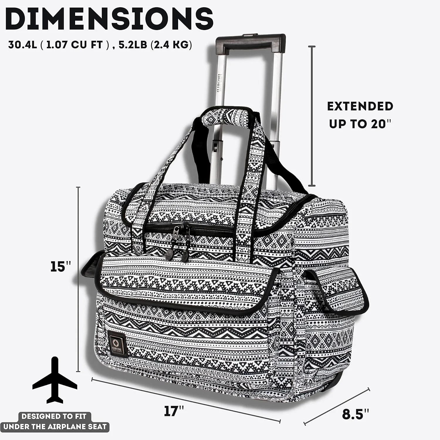 J World New York Donna Rolling Tote Bag on Wheels for Women. Roller Laptop Briefcase Work Weekender, Tribal