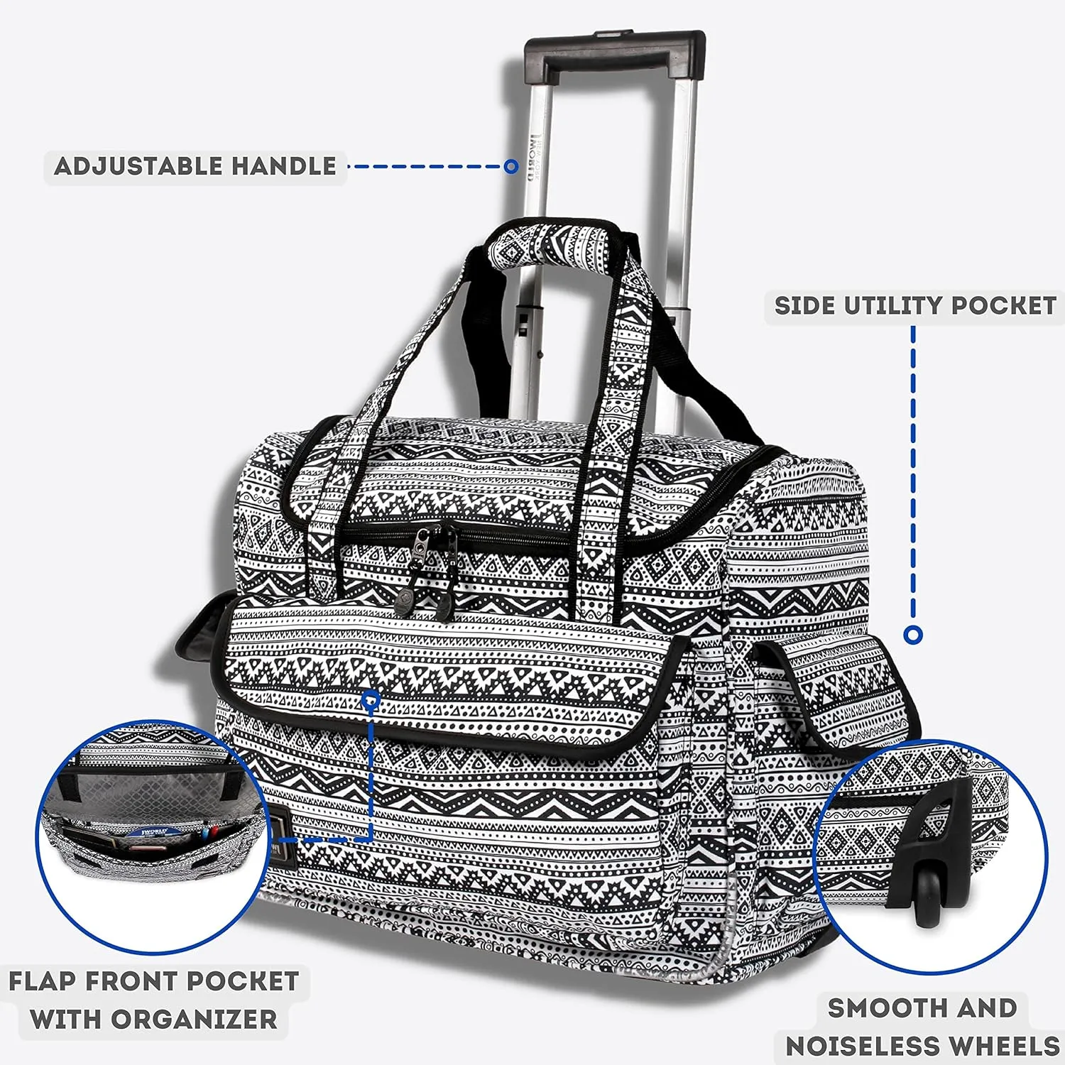 J World New York Donna Rolling Tote Bag on Wheels for Women. Roller Laptop Briefcase Work Weekender, Tribal