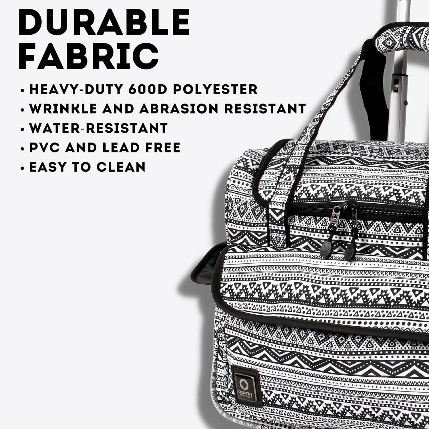 J World New York Donna Rolling Tote Bag on Wheels for Women. Roller Laptop Briefcase Work Weekender, Tribal