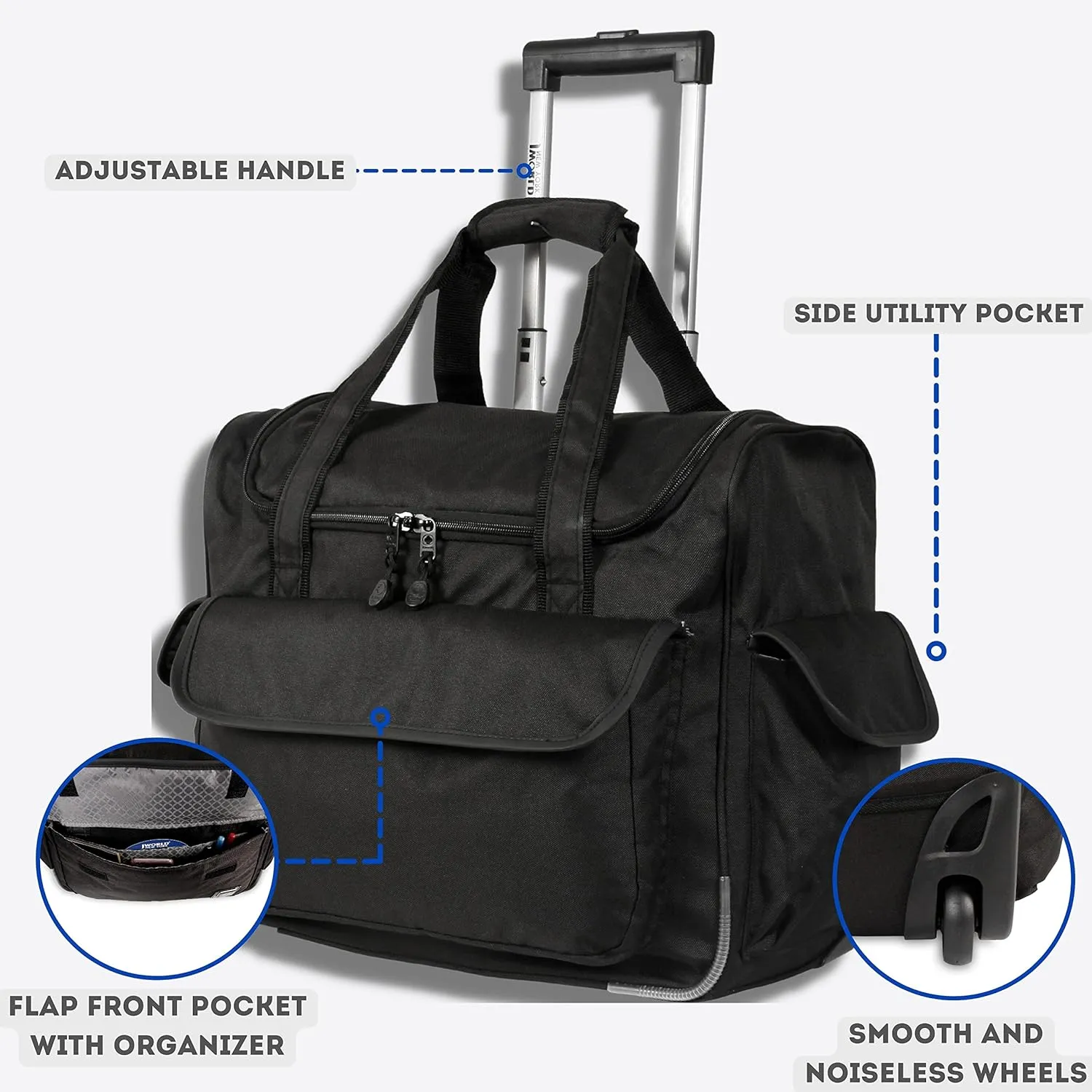 J World New York Donna Rolling Tote Bag on Wheels. Laptop Carry-On, Black (Measures 15 X 17 X 8.3 inches, Holds over 35 litres)