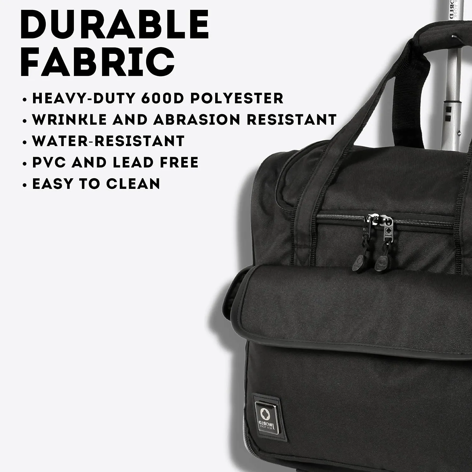 J World New York Donna Rolling Tote Bag on Wheels. Laptop Carry-On, Black (Measures 15 X 17 X 8.3 inches, Holds over 35 litres)