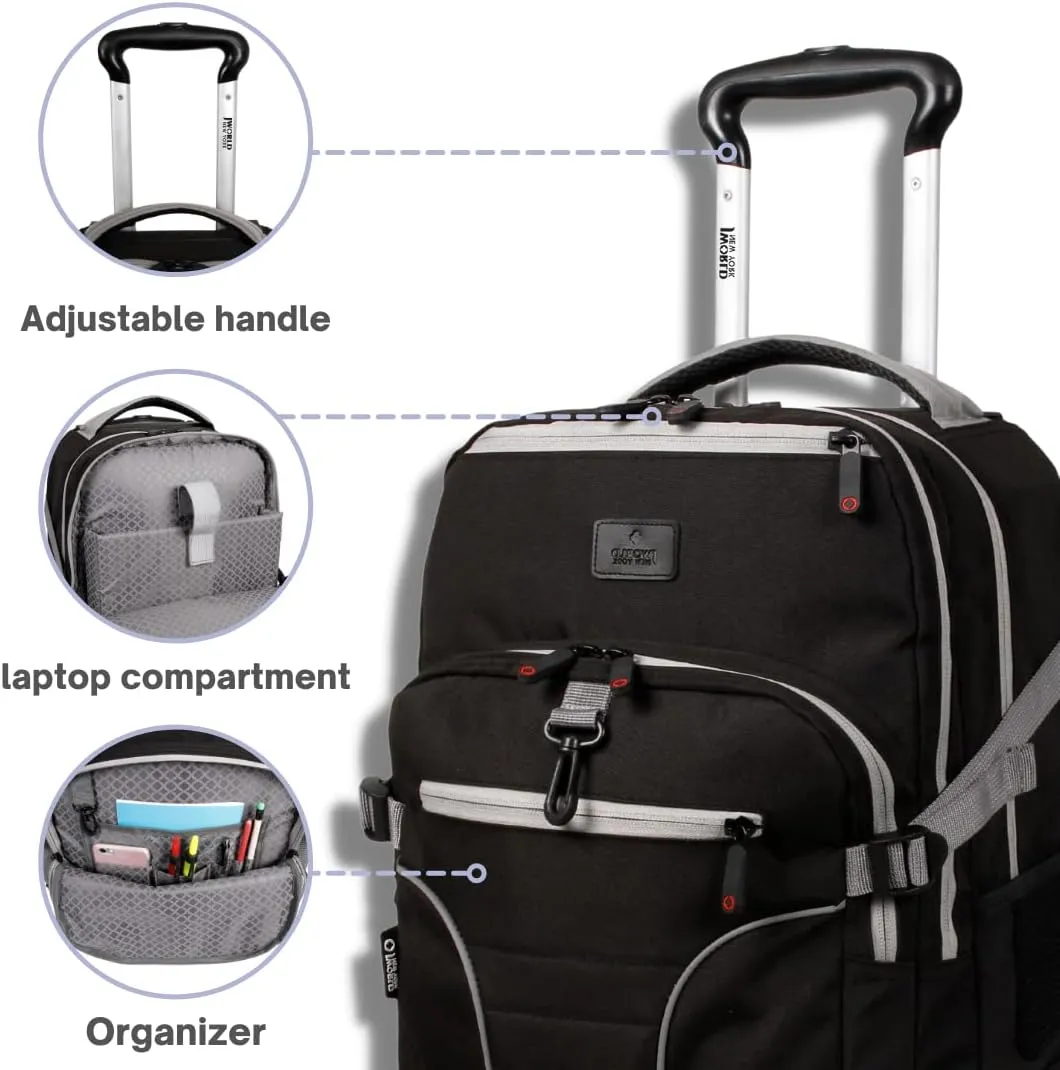 J World New York Lunar Rolling Backpack, Laptop Bag with Wheels, Black, One Size