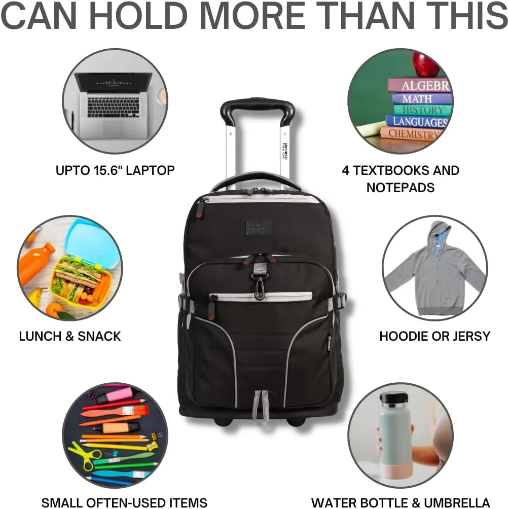 J World New York Lunar Rolling Backpack, Laptop Bag with Wheels, Black, One Size