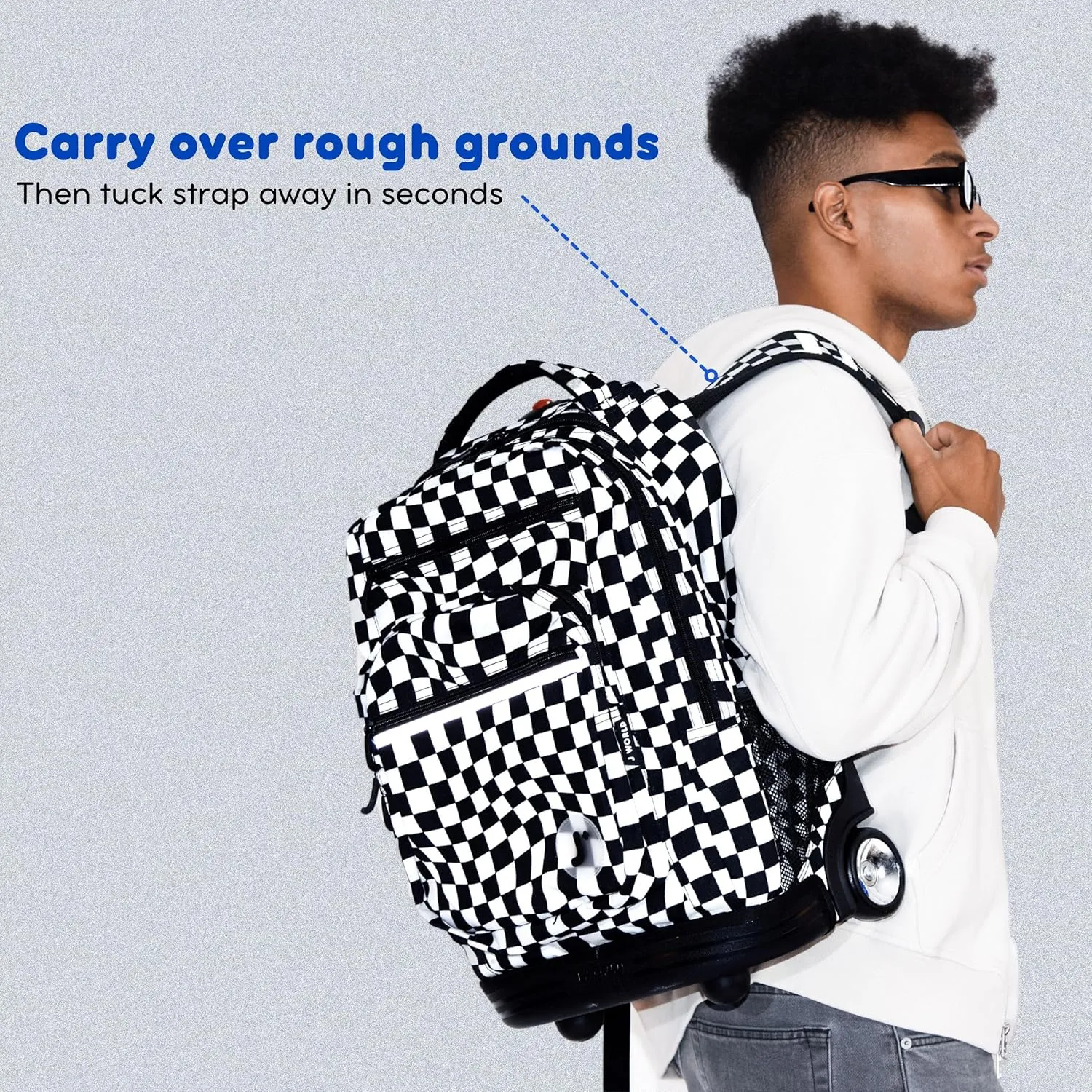 J World New York Sundance Rolling Backpack Girl Boy Roller Bookbag, Argyle Black, 20 Inch
