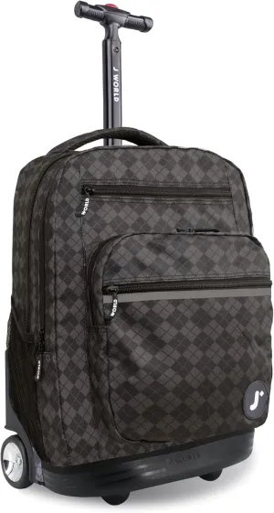 J World New York Sundance Rolling Backpack Girl Boy Roller Bookbag, Argyle Black, 20 Inch