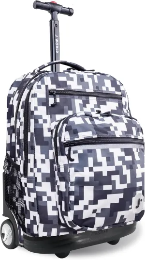 J World New York Sundance Rolling Backpack Girl Boy Roller Bookbag, CAMO, 20 Inch