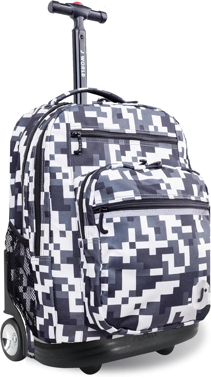 J World New York Sundance Rolling Backpack Girl Boy Roller Bookbag, CAMO, 20 Inch