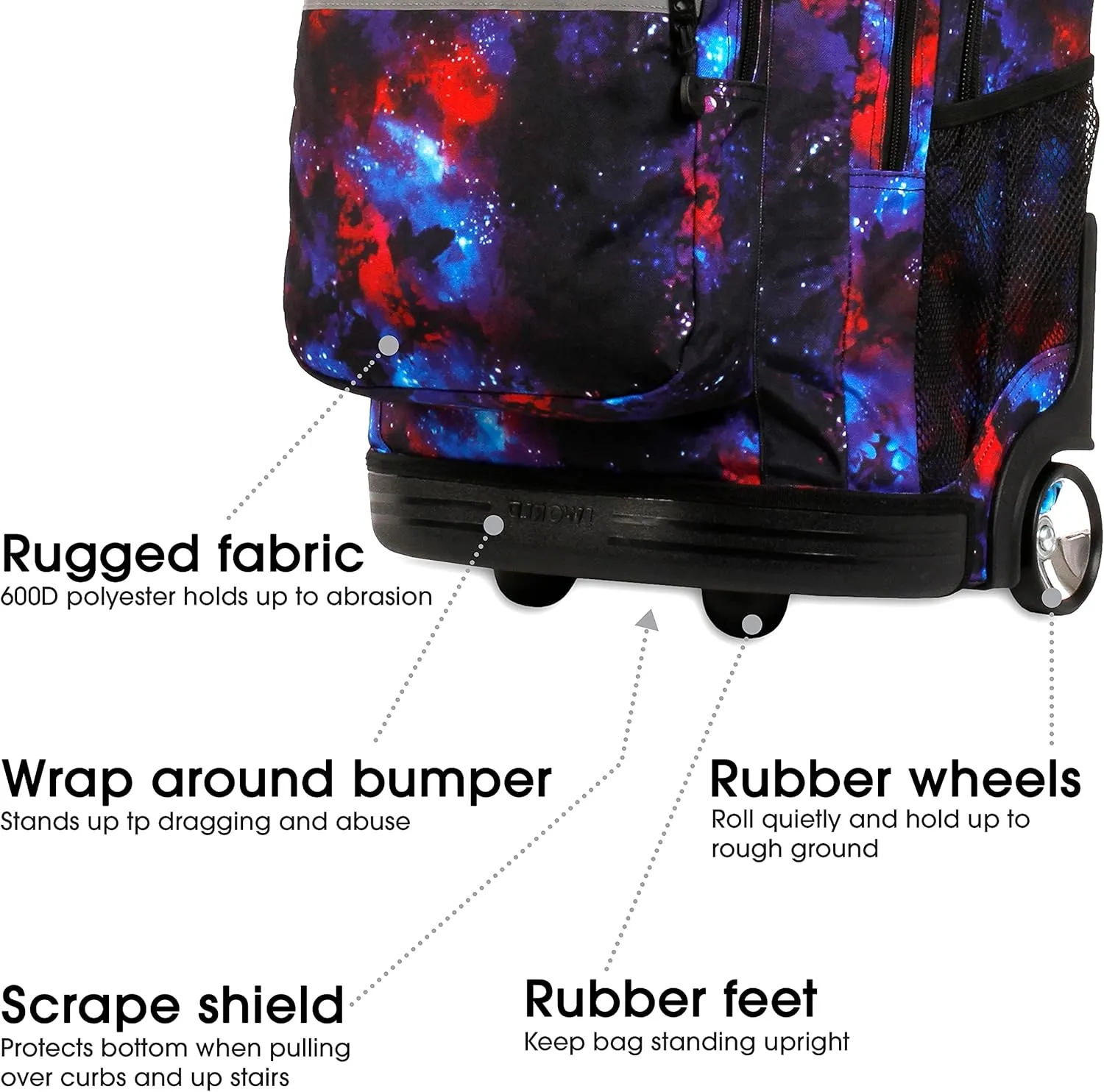 J World New York Sundance Rolling Backpack Girl Boy Roller Bookbag, Galaxy, 20 Inch