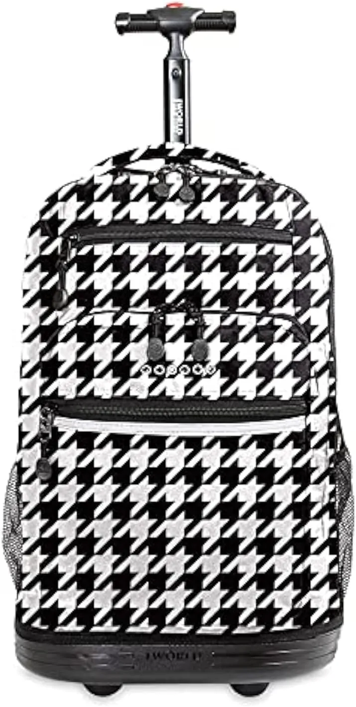 J World New York Sundance Rolling Backpack Girl Boy Roller Bookbag, Houndstooth, 20 Inch
