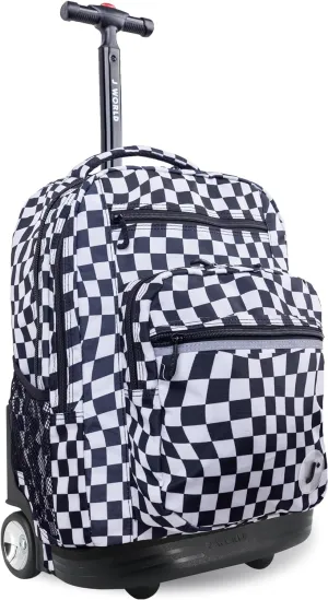 J World New York Sundance Rolling Backpack Girl Boy Roller Bookbag, Wavy Checkers, 20 Inch