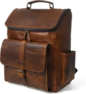 Jajmo Legacy Top Grain Leather Backpack For Men & Women, 16 Inch Travel Rucksack Bag, Perfect For Work Daypack (Bourbon Brown)