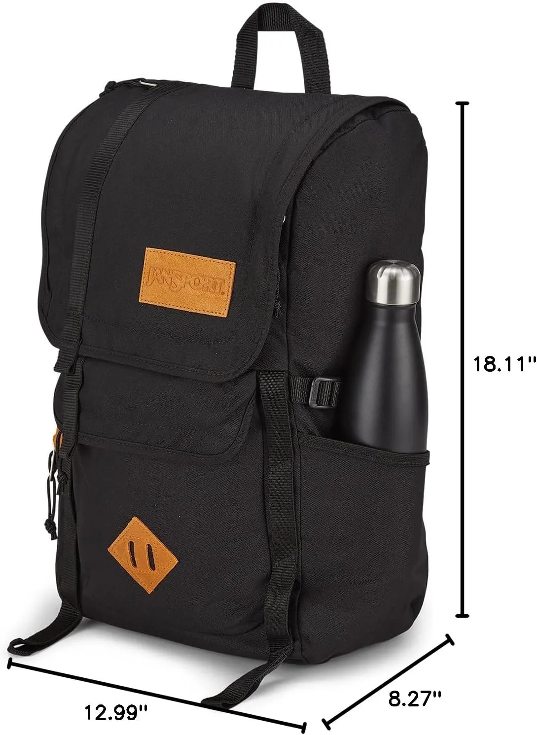 JanSport Hatchet Backpack – 15-inch Padded Laptop Compartment, Dual Water Bottle Pockets, Side Compression Straps, Black