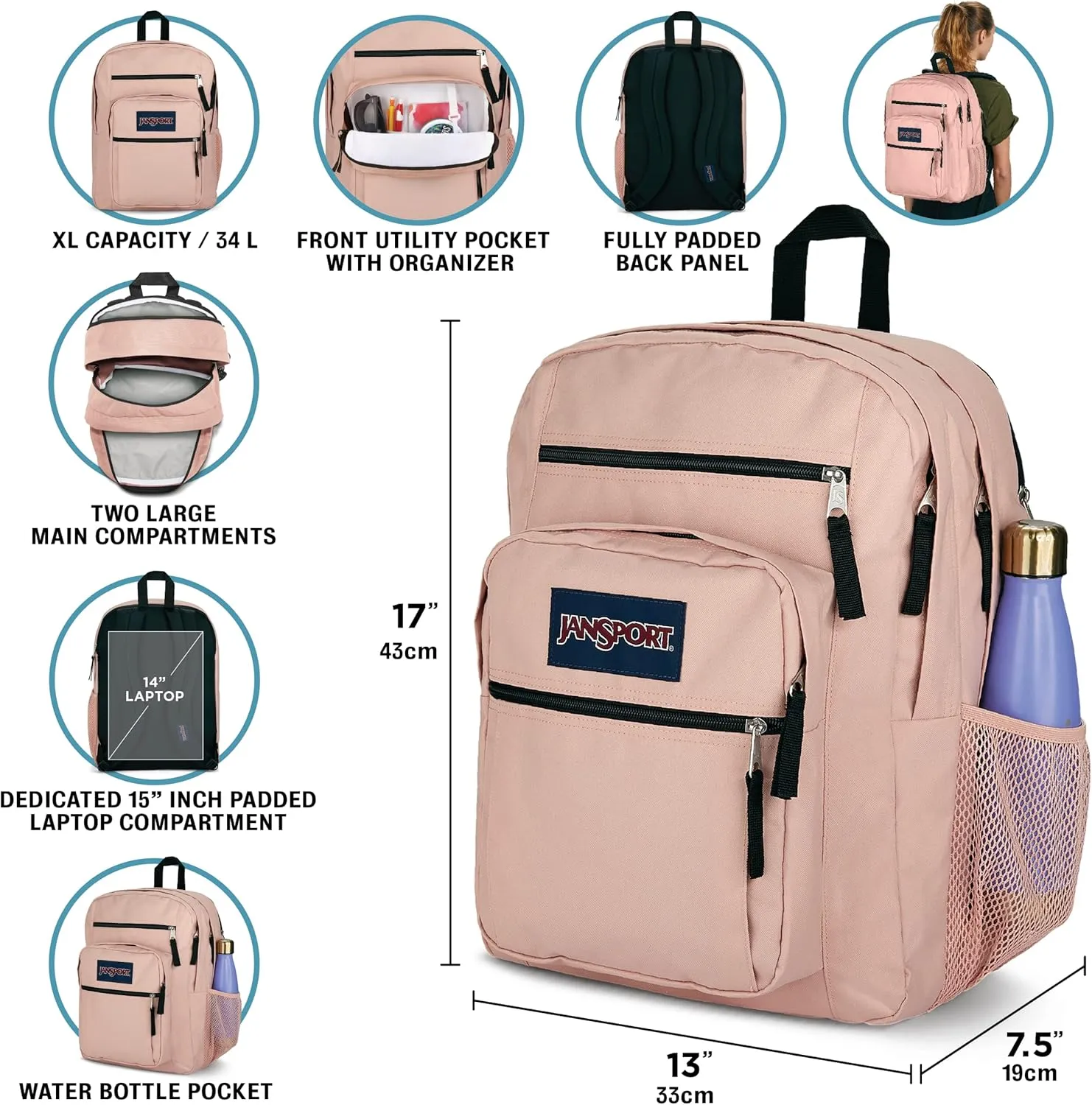 JanSport Laptop Backpack - Computer Bag with 2 Compartments, Ergonomic Shoulder Straps, 15” Laptop Sleeve, Haul Handle - Faded Floral Fresh Mint