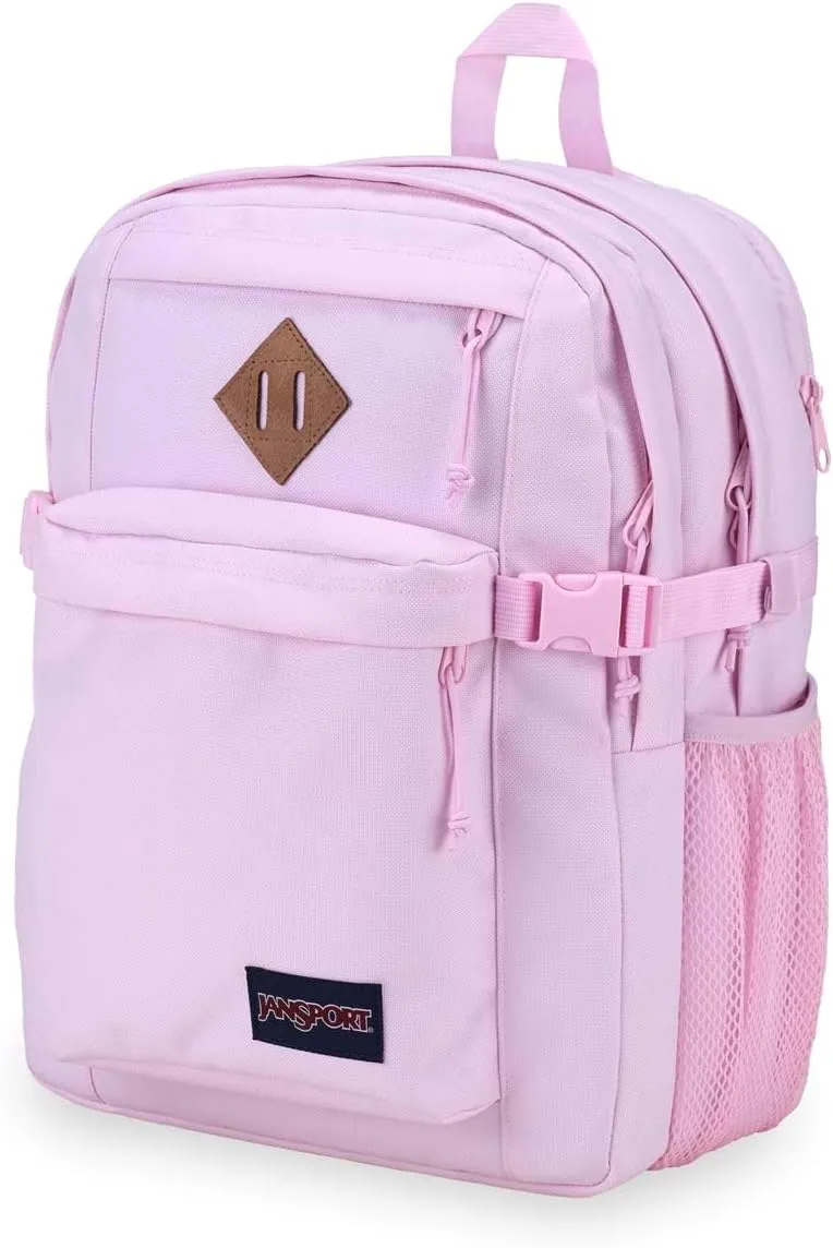 JanSport Main Campus FX Backpack - Travel or Work Bag w 15-Inch Laptop Pack with Leather Trim, Pink Ice