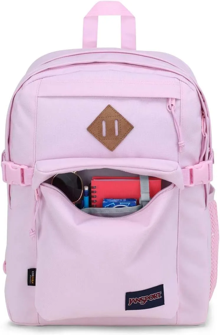JanSport Main Campus FX Backpack - Travel or Work Bag w 15-Inch Laptop Pack with Leather Trim, Pink Ice