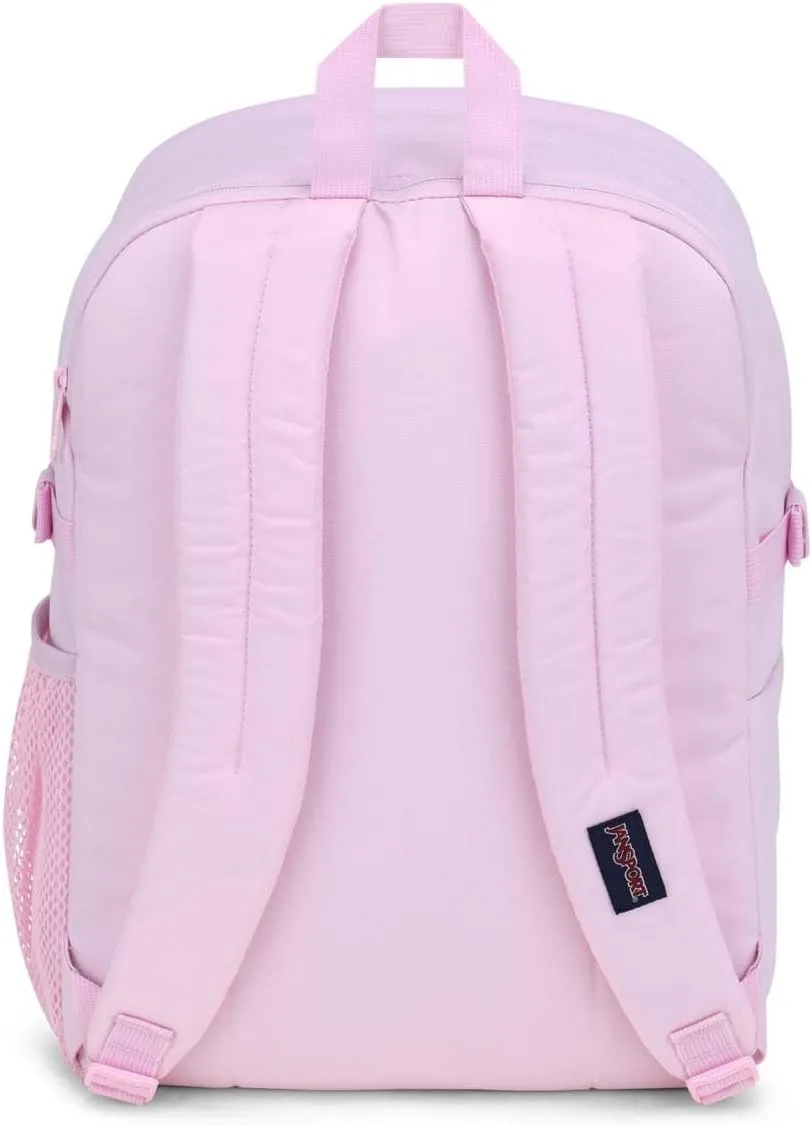 JanSport Main Campus FX Backpack - Travel or Work Bag w 15-Inch Laptop Pack with Leather Trim, Pink Ice