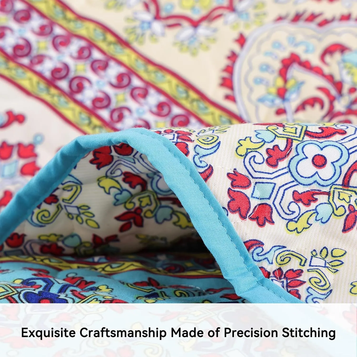 JANZAA Boho Bedding Quilt Set Queen Size – Lightweight Floral Bohemian Bedspread Coverlet, Soft Polyester Bedding Set for All Season, Machine Washable(Two Pillow Cases)