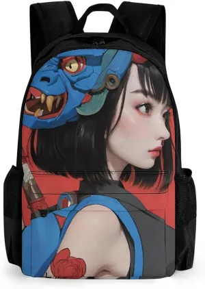Japan Anime Cute Aesthetic Woman Warrior Art Rucksacks Lightweight Multipurpose Anti-Theft Shoulder Bag Big Capacity Traveling & Camping Backpack With Side Pockets