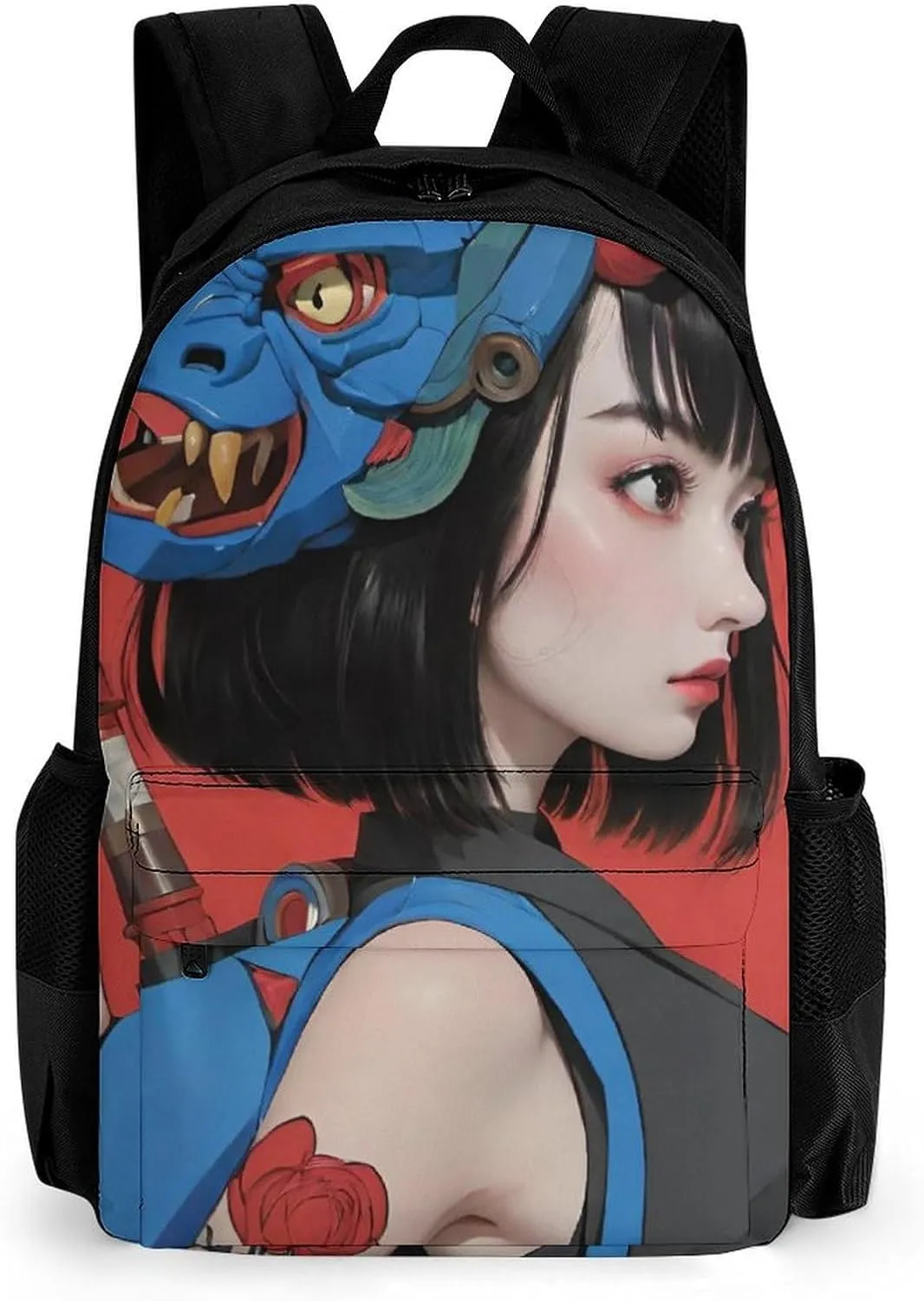 Japan Anime Cute Aesthetic Woman Warrior Art Rucksacks Lightweight Multipurpose Anti-Theft Shoulder Bag Big Capacity Traveling & Camping Backpack With Side Pockets
