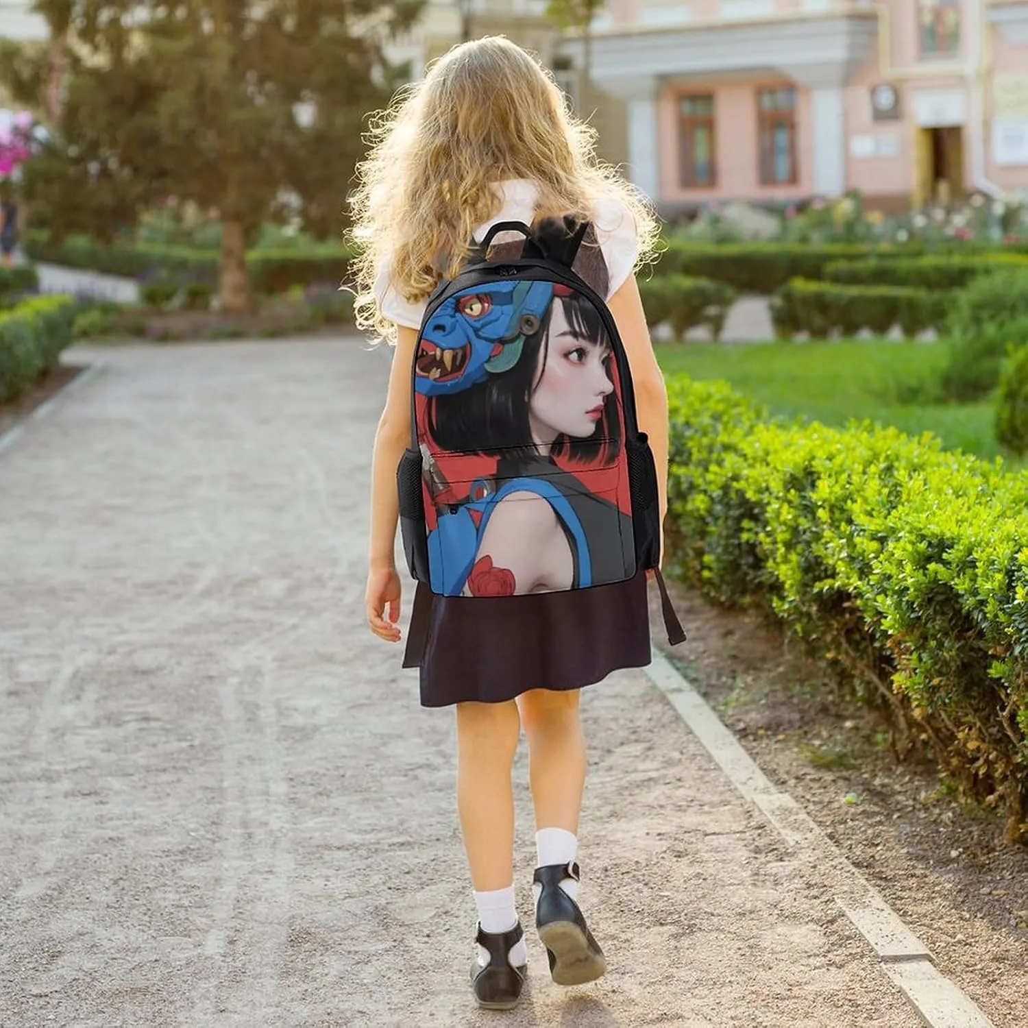 Japan Anime Cute Aesthetic Woman Warrior Art Rucksacks Lightweight Multipurpose Anti-Theft Shoulder Bag Big Capacity Traveling & Camping Backpack With Side Pockets