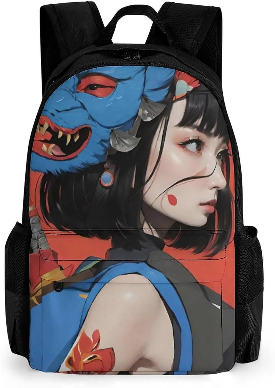 Japan Anime Cute Aesthetic Woman Warrior Art Shoulder Book Bags Polyester Multipurpose Anti-Theft Carry On Bag Large Capacity Travel Hiking & Camping Rucksack