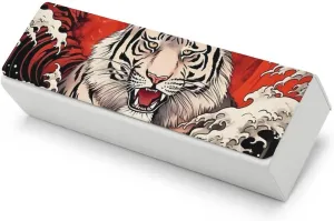 Japanese Cool Tiger Wave Printing Glasses Case Hard Shell Eyeglasses Protector Cases with Cleaning Cloth Fits Most Glasses