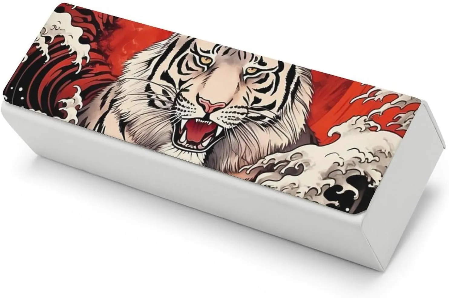 Japanese Cool Tiger Wave Printing Glasses Case Hard Shell Eyeglasses Protector Cases with Cleaning Cloth Fits Most Glasses