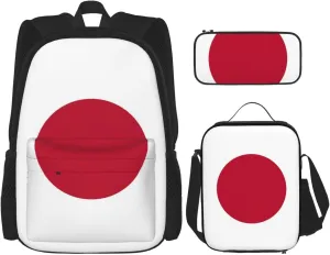 Japanese Flag Print Versatile Adjustable Shoulder Fashion Backpack Lunch Bag Pencil Case Large Capacity
