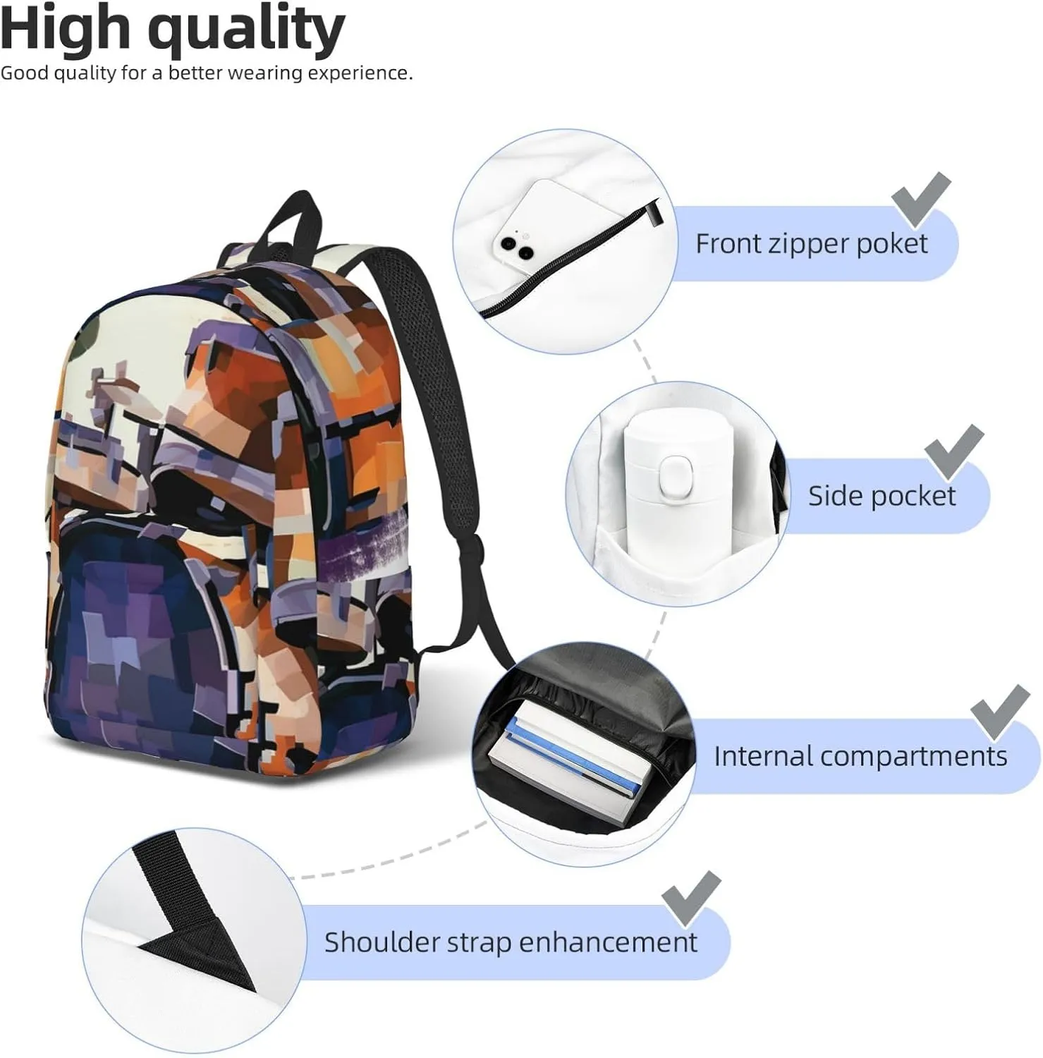 Jazz Drum Large Canvas Backpack Lightweight Adjustable Laptop Bag Casual Backpack For Travel Work Medium