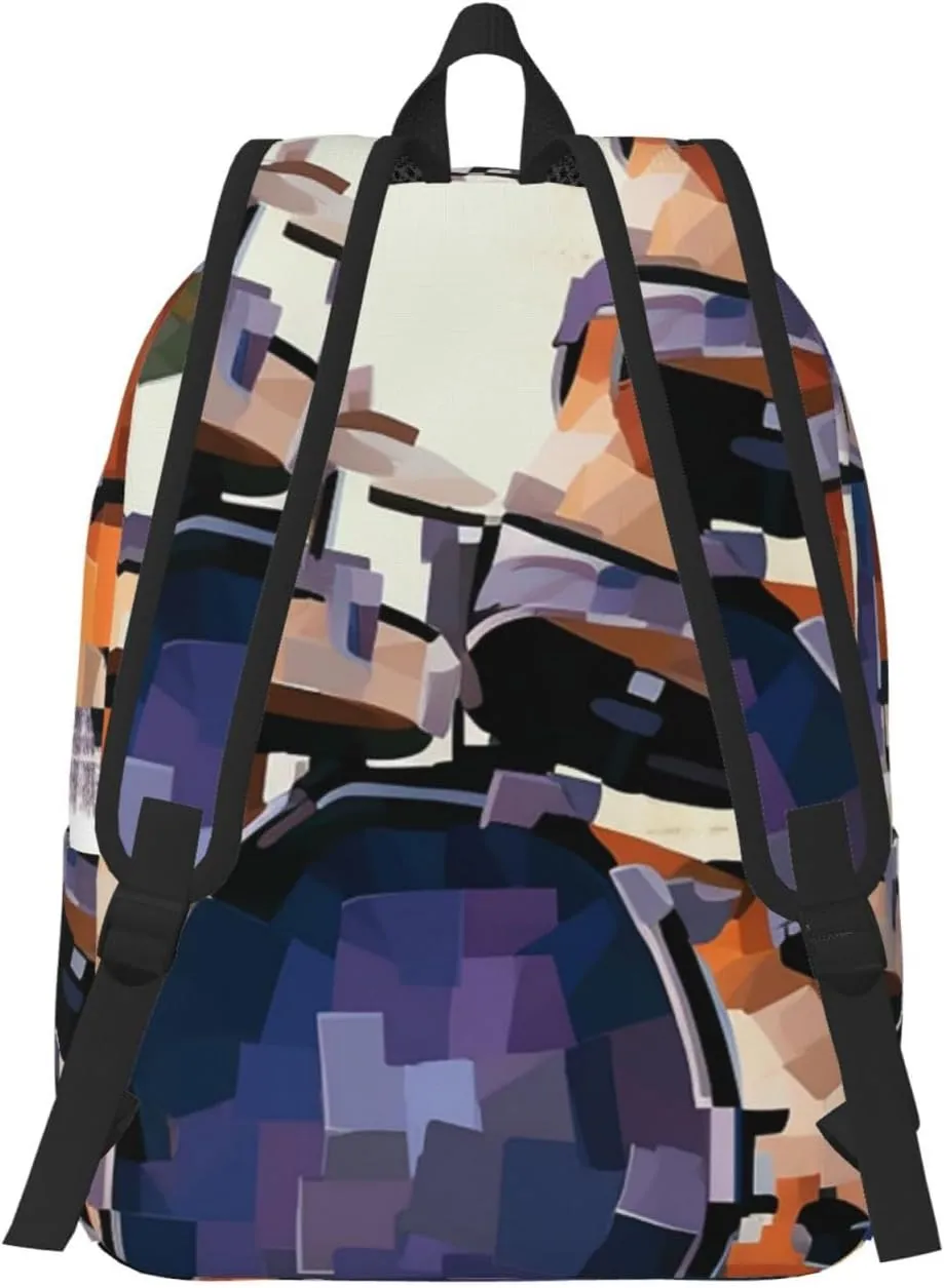 Jazz Drum Large Canvas Backpack Lightweight Adjustable Laptop Bag Casual Backpack For Travel Work Medium
