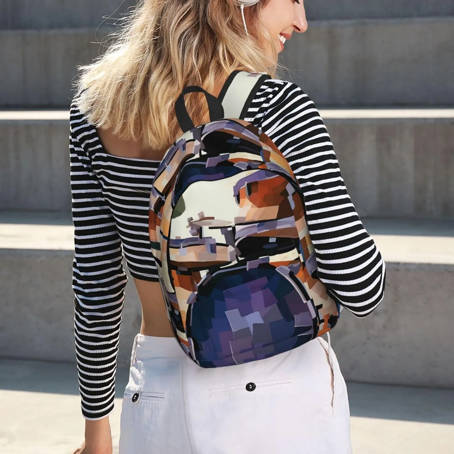 Jazz Drum Large Canvas Backpack Lightweight Adjustable Laptop Bag Casual Backpack For Travel Work Medium