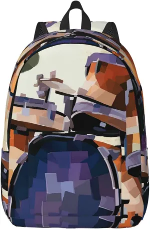 Jazz Drum Large Canvas Backpack Lightweight Adjustable Laptop Bag Casual Backpack For Travel Work Medium
