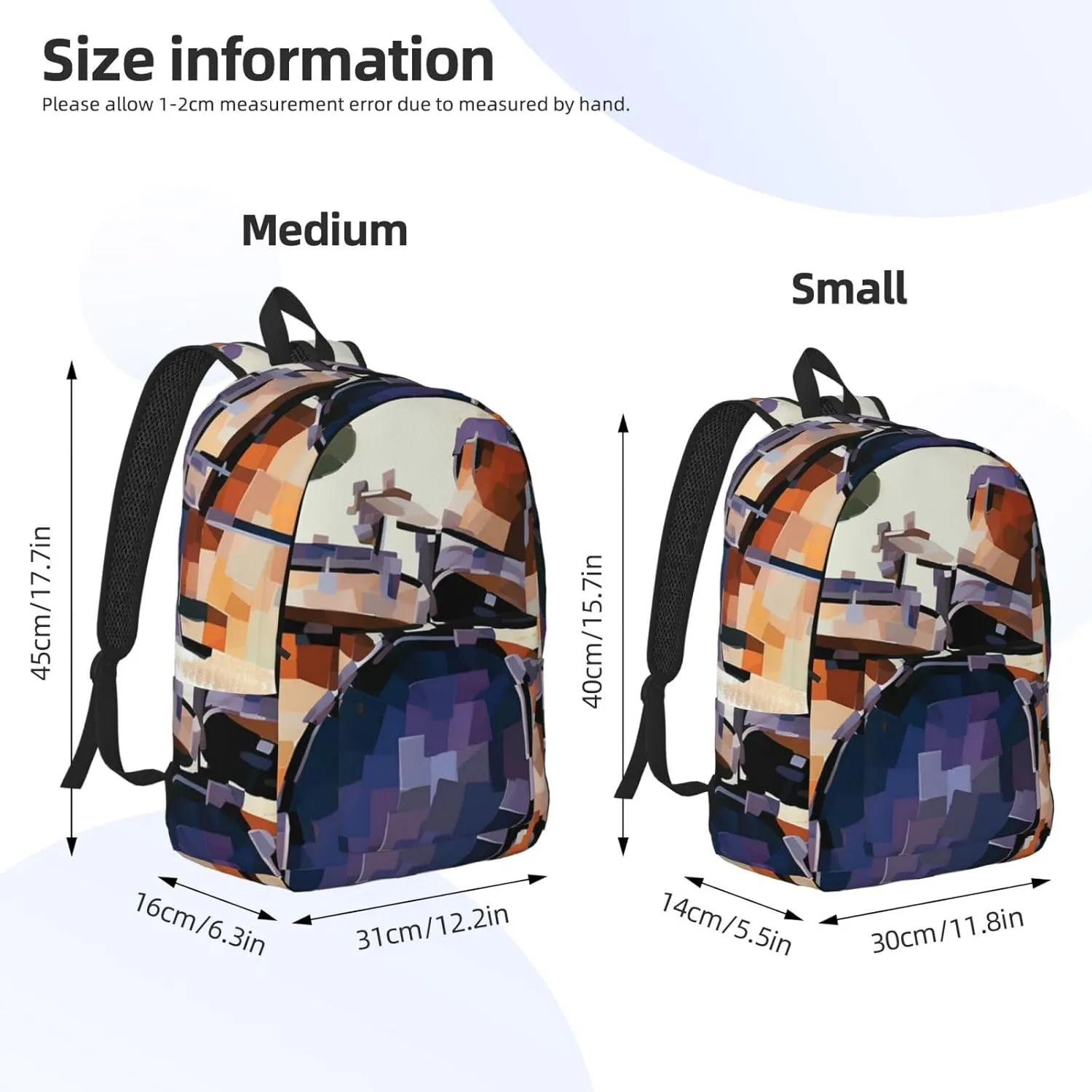 Jazz Drum Large Canvas Backpack Lightweight Adjustable Laptop Bag Casual Backpack For Travel Work Medium