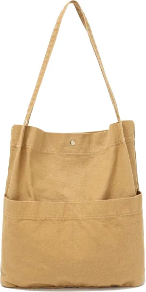 Jeelow Canvas Tote Handbag Shoulder Bucket Bag Purses For Men & Women With Pockets